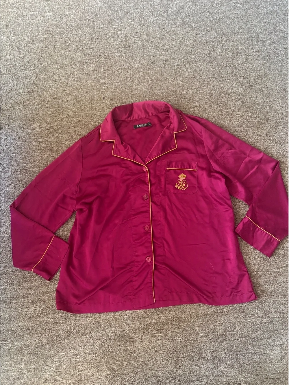 Lauren Ralph Lauren Burgundy pink Pajama Set with Gold Piping - Large